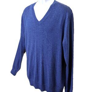 Banana Republic Mens Fine Merino Wool Sweater XL Peacock Blue V-neck Pullover